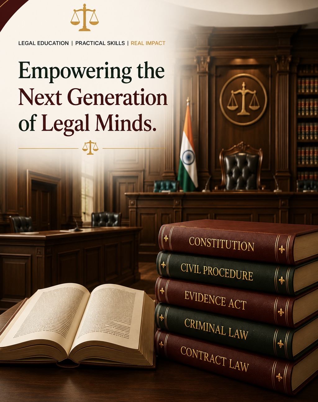 Students collaborating in a law library